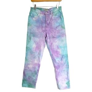 Guess Vintage Tie Dye Straight Leg Jeans Purple Green Blue With Triangle‎ Patch